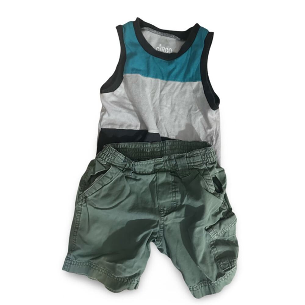 Circo Toddler Boys Outfit 3T Tank Top & Green Cargo Shorts Set Casual